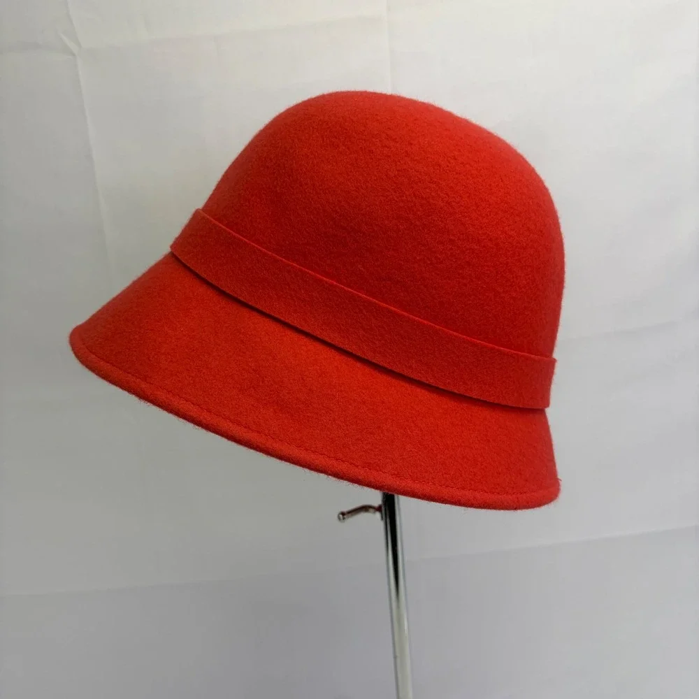 Kate‎ Spade New York Wool Felt 1920s style Cloche Bucket Hat Red Bow